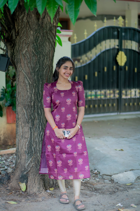AA048 Wine Tussar Silk Kurti