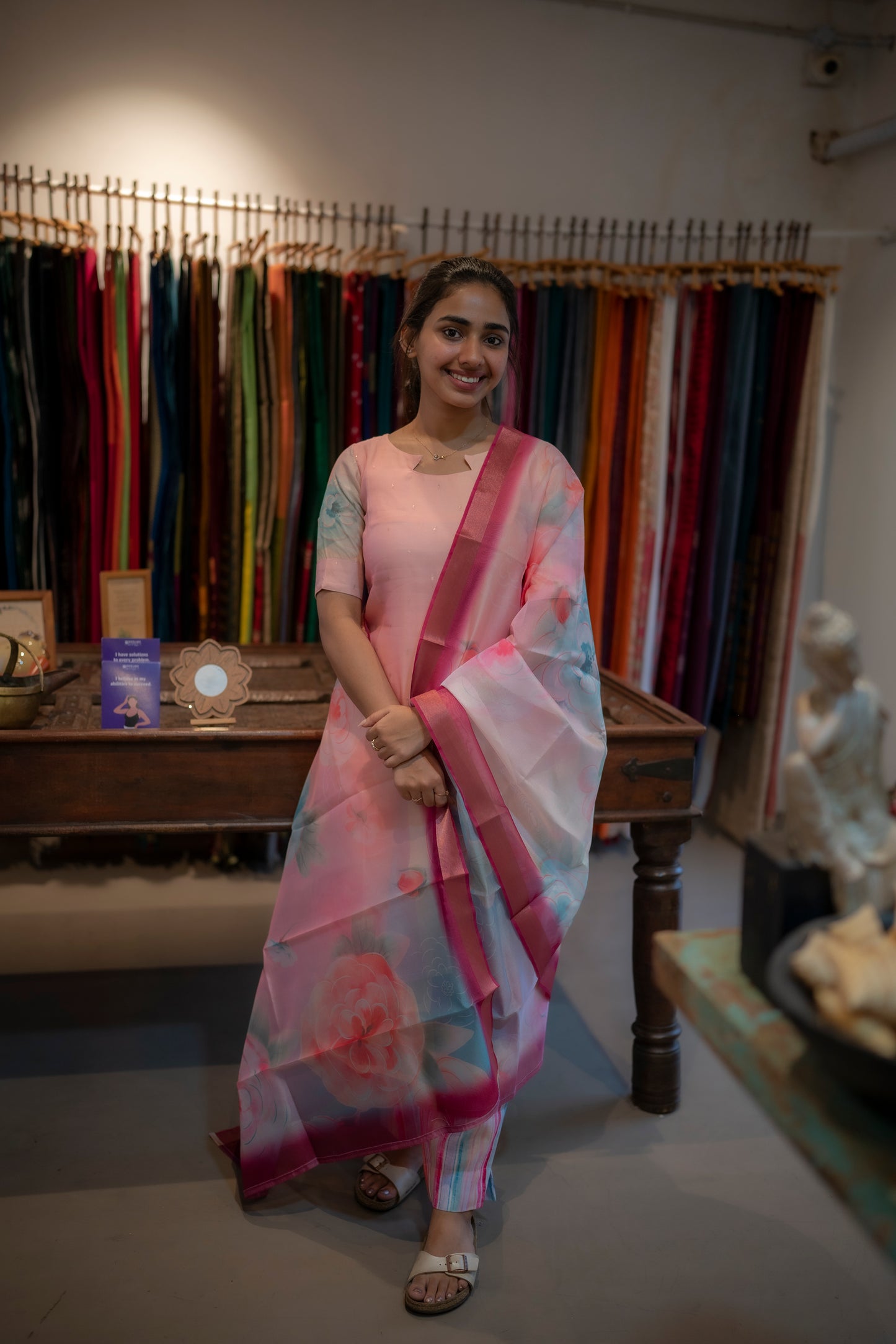AA069 Flashy Floral Organza Top & Dupatta with Muslin Silk pant (3 Pc Set)