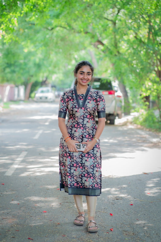 AA047 Black Dola Silk Kurti