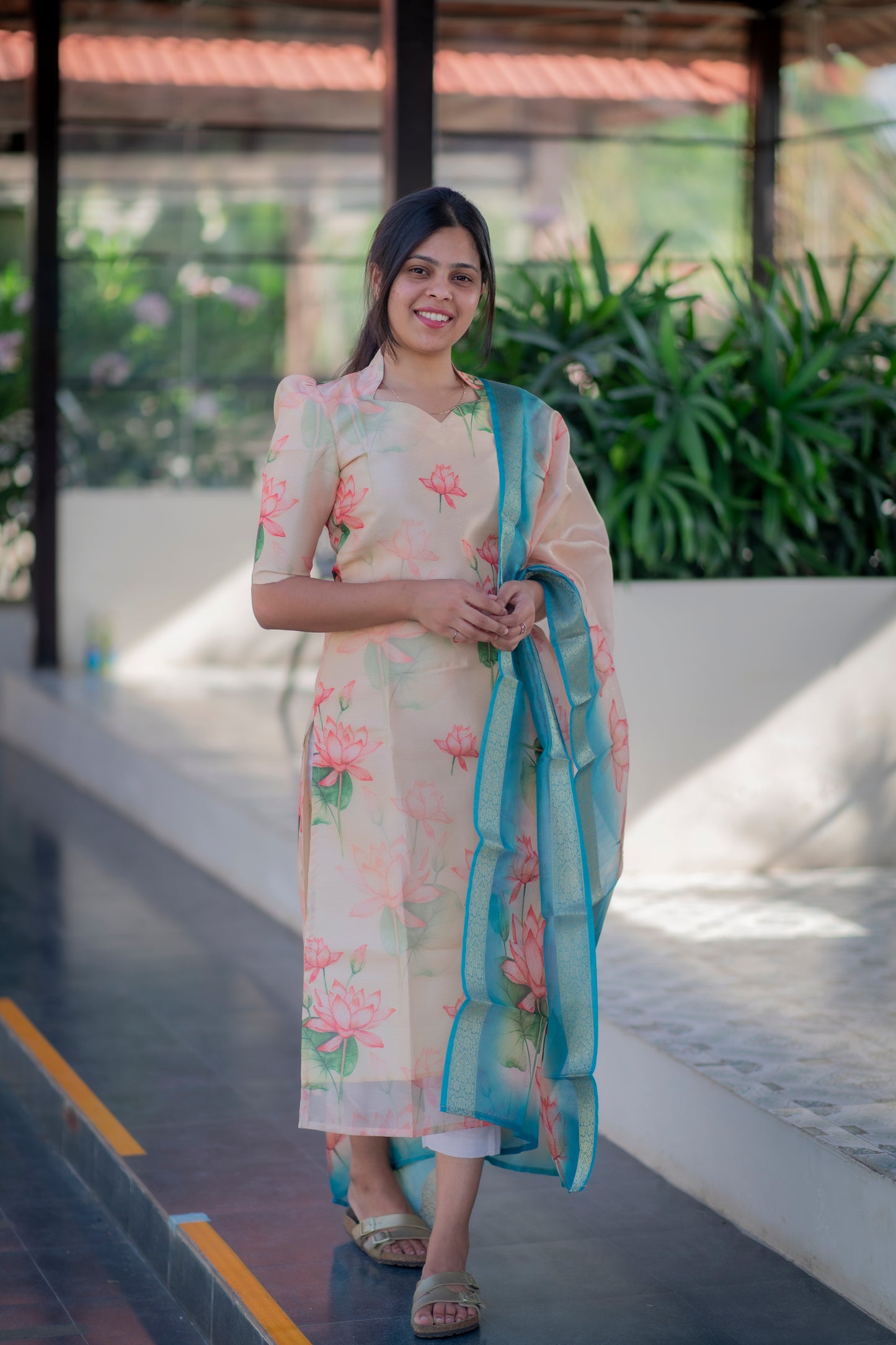 AA035 Golden Tissue Silk Kurti with Dupatta