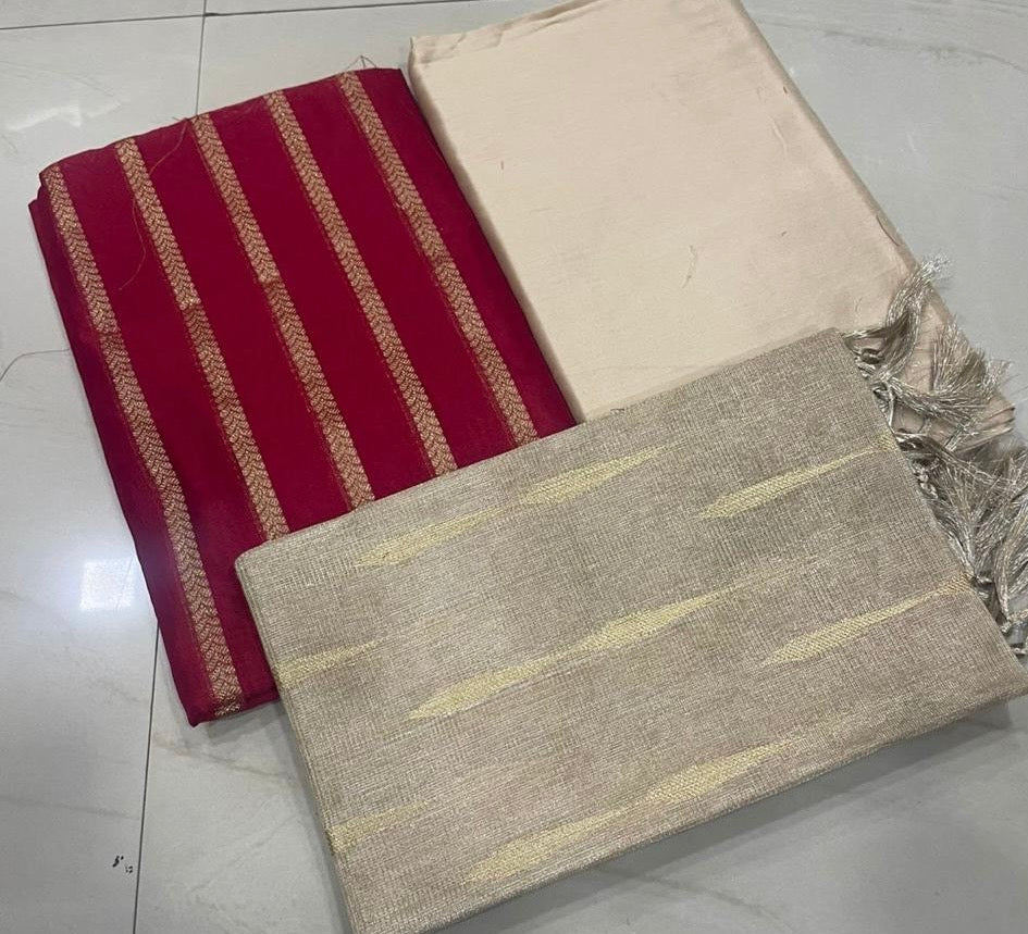 Red With Gold Banaras 3 PC Set