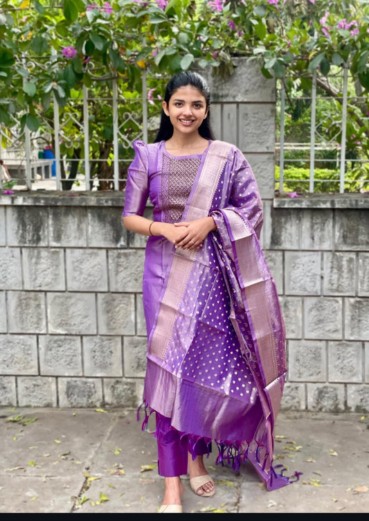 Party wear Tissue Silk 3 pc set(Note:Dupatta Design May vary)