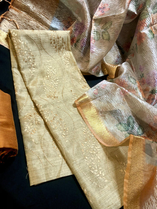 Tissue Silk Salwar Material with Crushed Dupatta