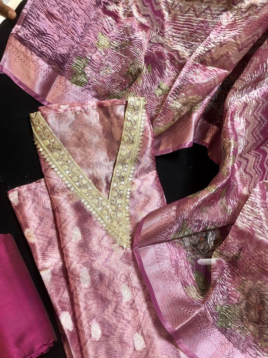 Tissue Silk Salwar Material with Crushed Dupatta