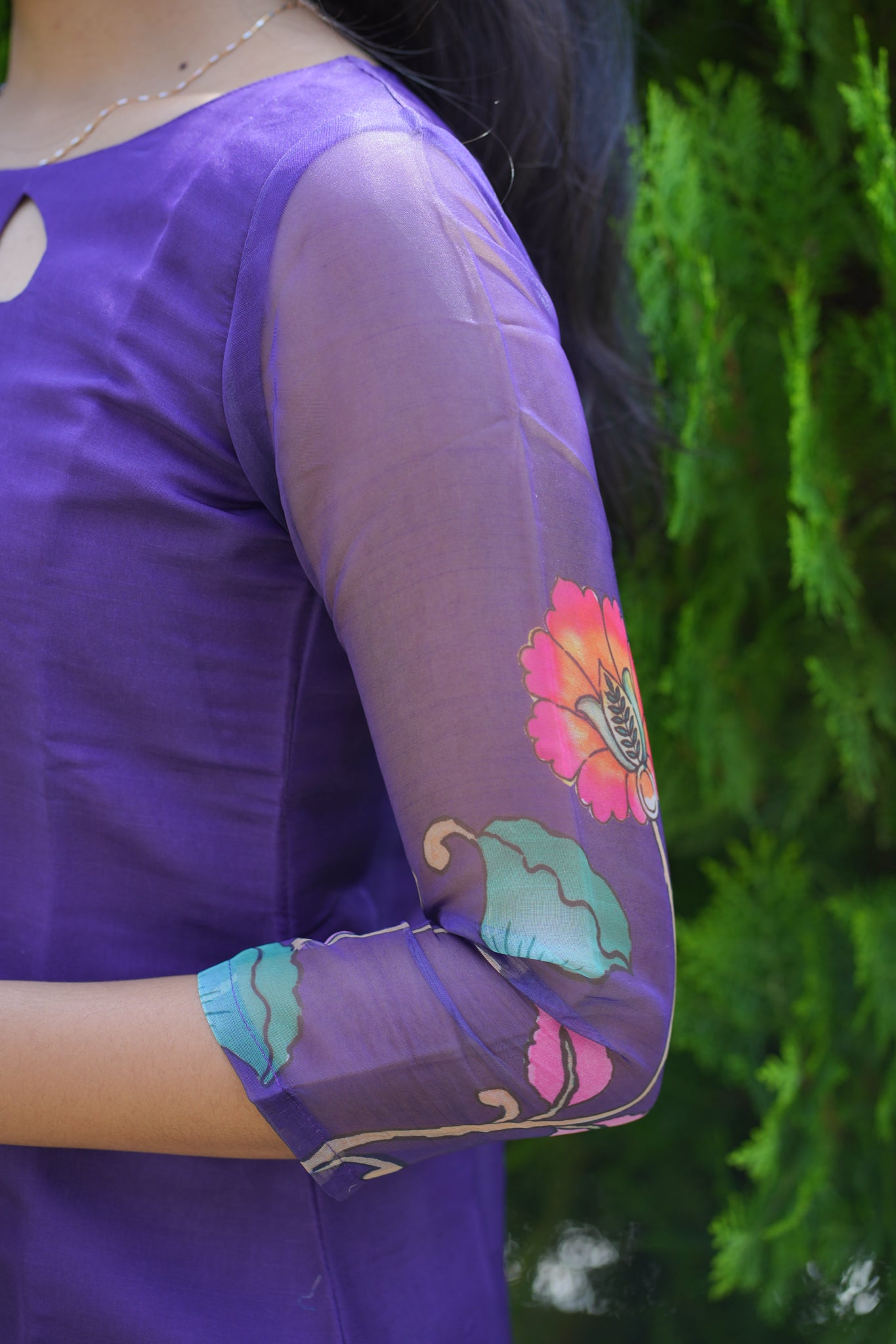 AA107 Floral Peacock organza Kurti