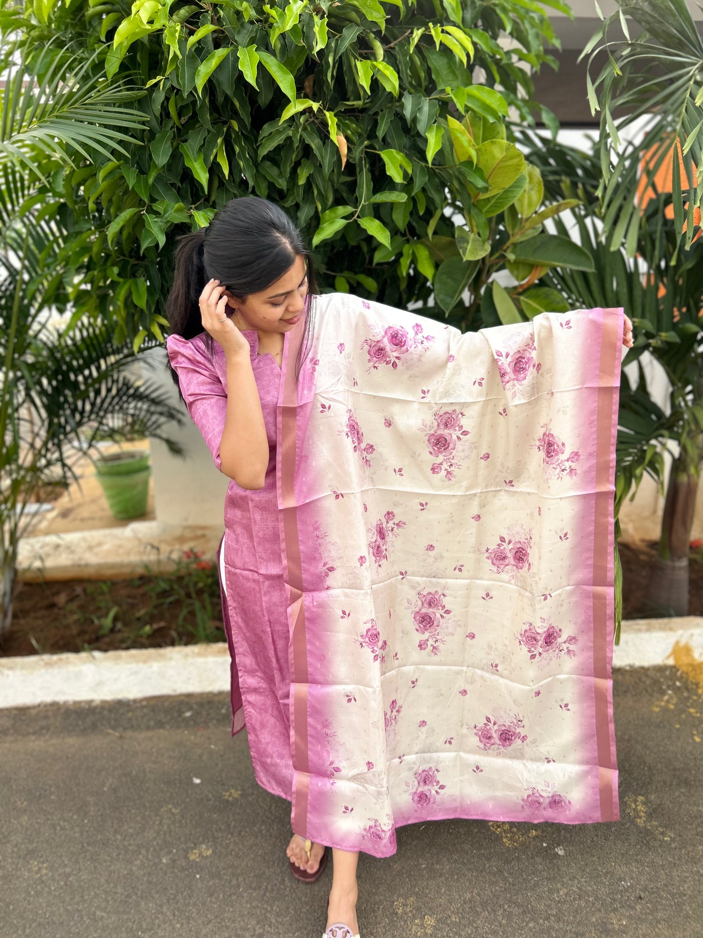 Lavender Chanderi Silk Kurti with Dupatta