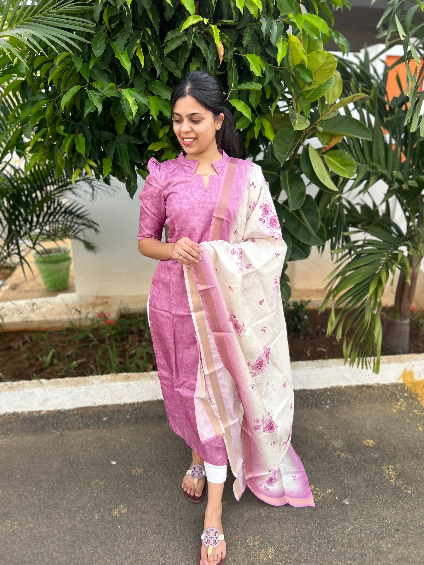 Lavender Chanderi Silk Kurti with Dupatta