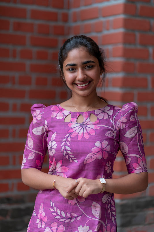 Vadamalli Tussar Silk Floral Kurti with Dupatta