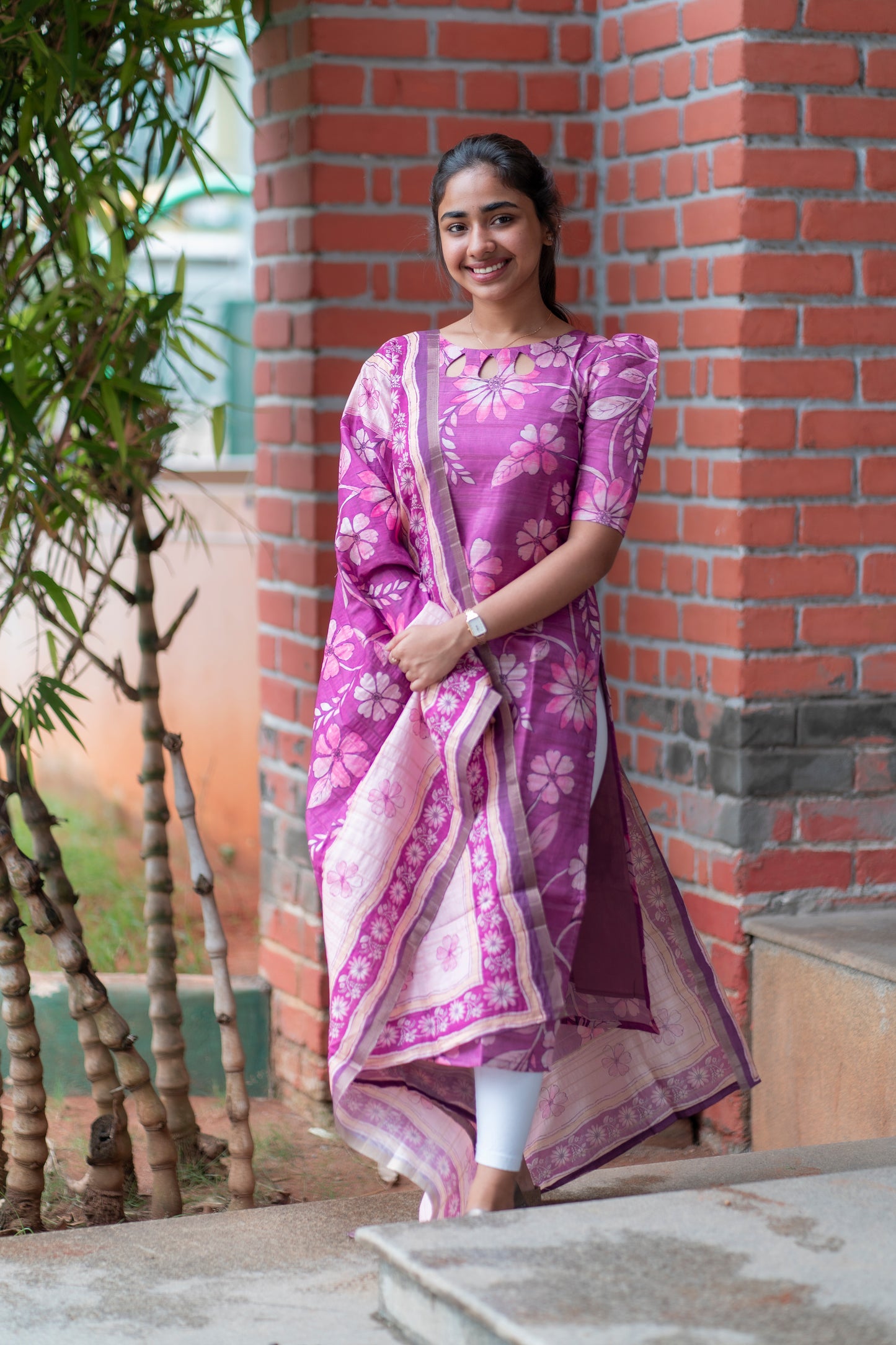 Vadamalli Tussar Silk Floral Kurti with Dupatta