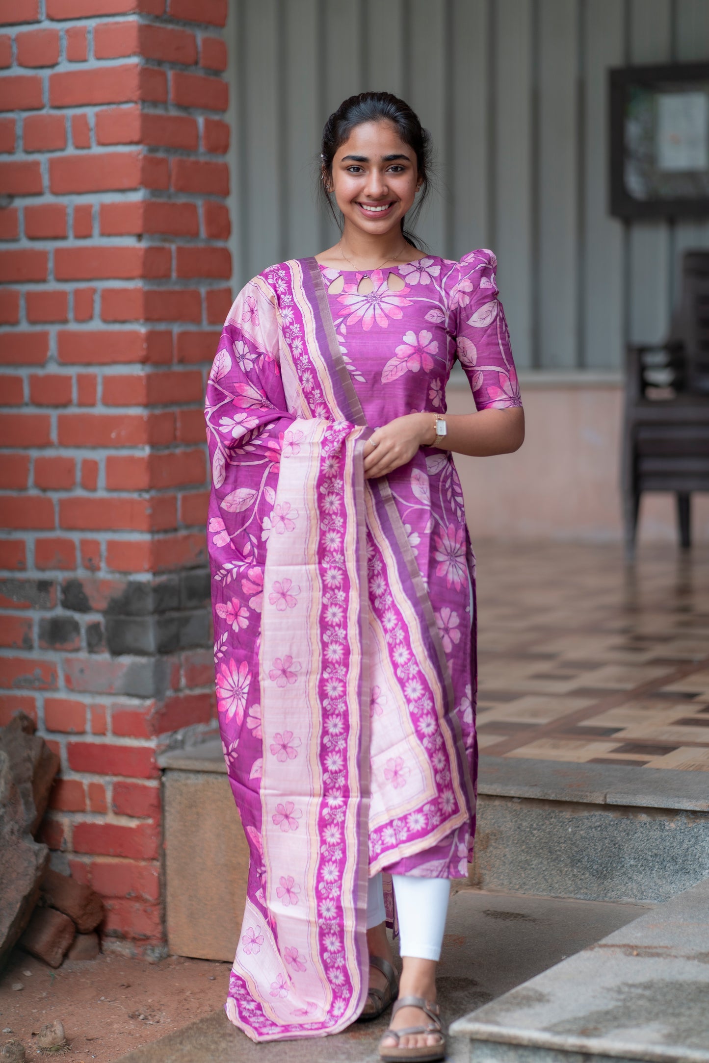 Vadamalli Tussar Silk Floral Kurti with Dupatta