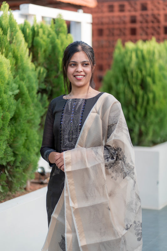 Black Tissue  Kurti with Dupatta