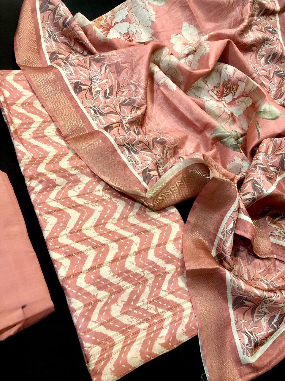 Tussar Silk ZigZag Salwar Material