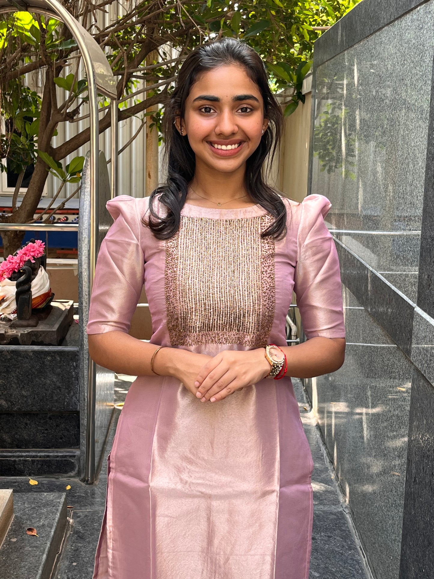 Party Wear Lilac 3 Piece Tissue Silk Set( Dupatta Design May Vary)