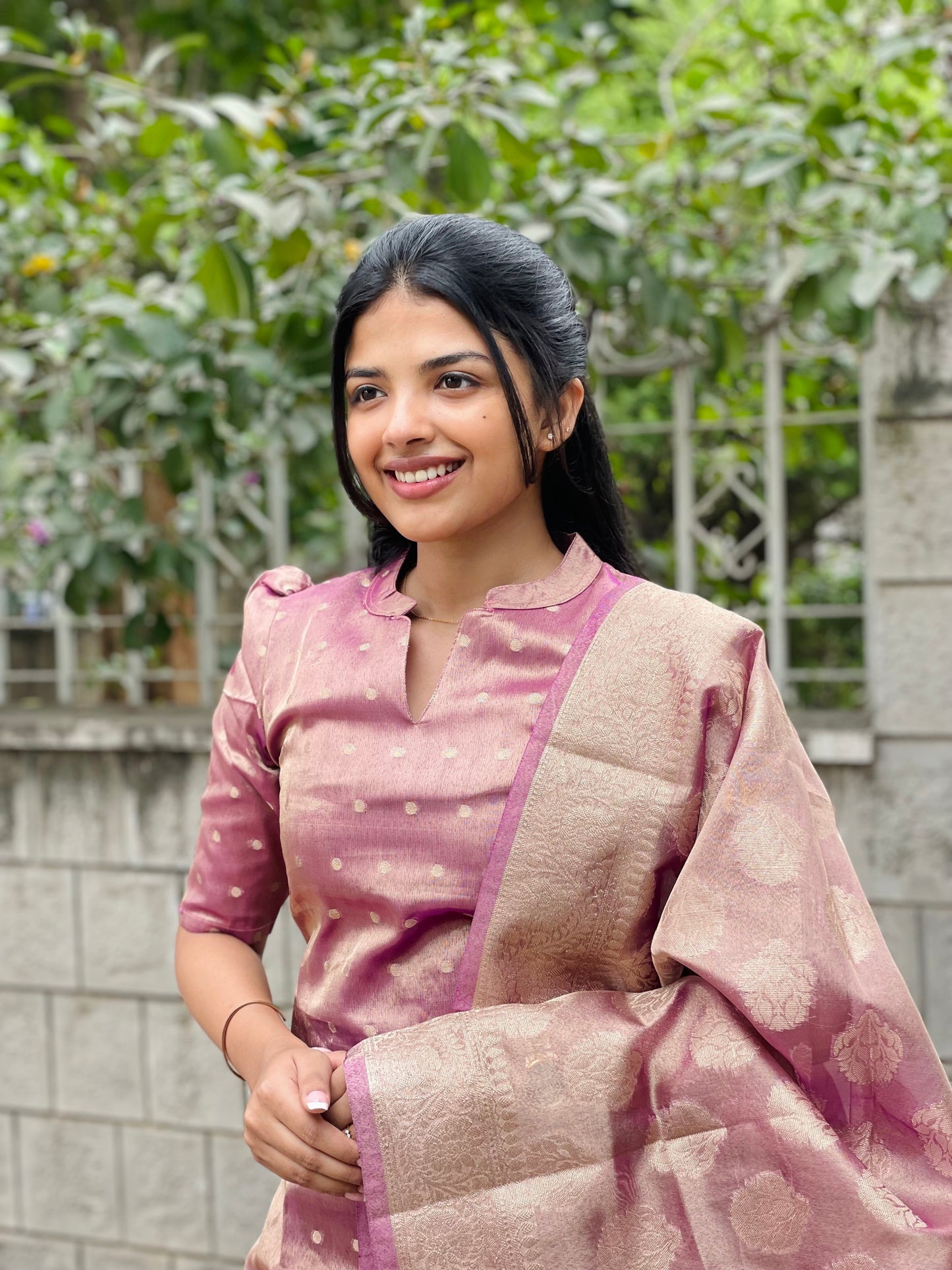 Lavender Tissue Silk Kurti with Dupatta
