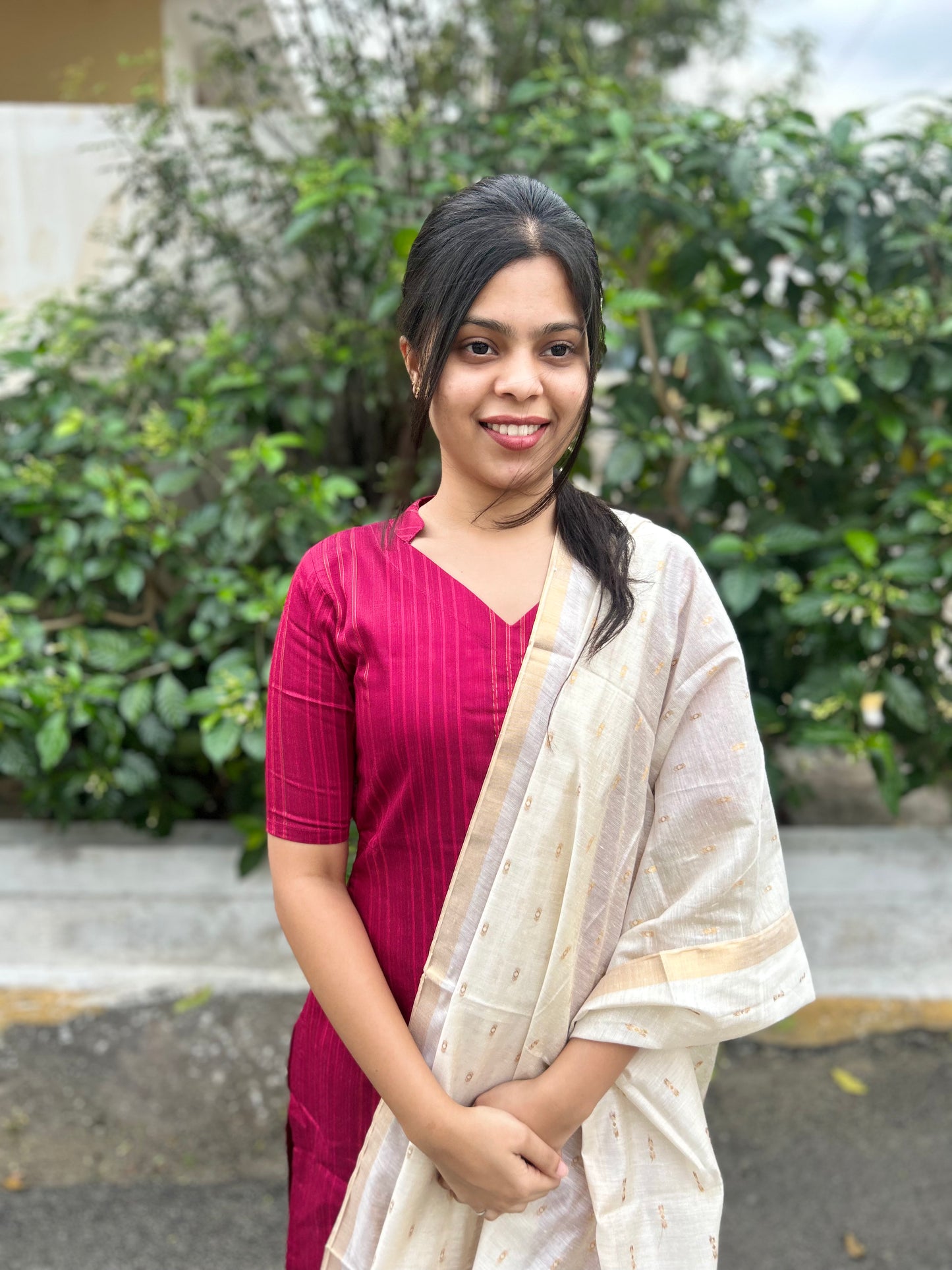 Rani Pink Silk Kurti with Chanderi Silk Dupatta