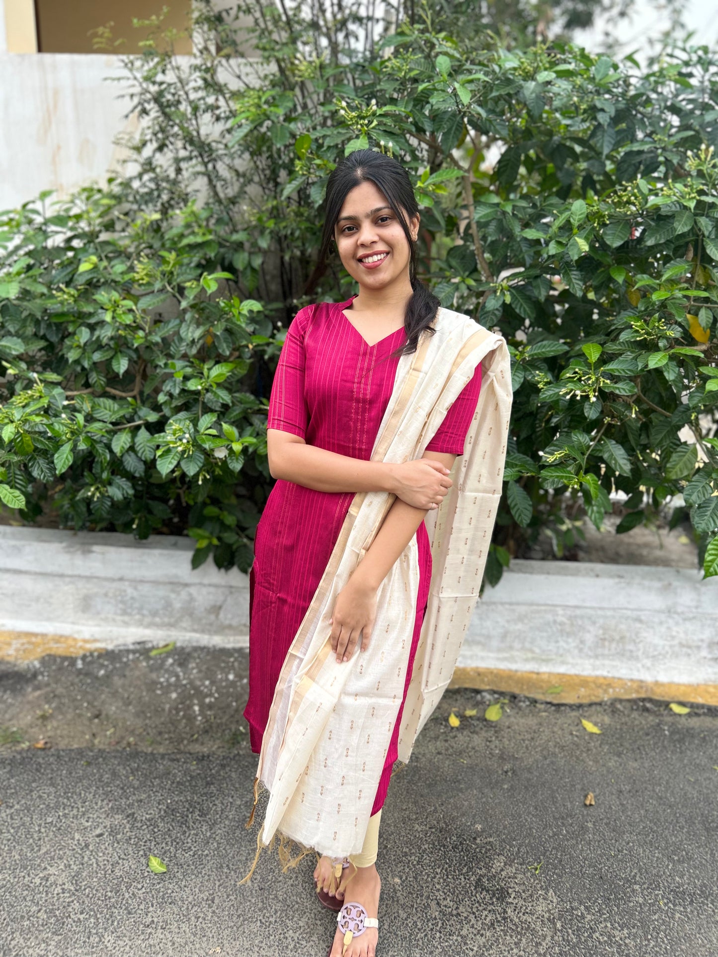 Rani Pink Silk Kurti with Chanderi Silk Dupatta