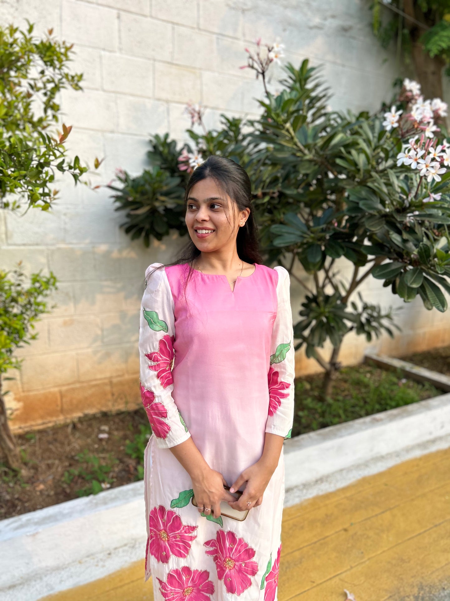 Double Colour Silk floral Kurti with Bead work