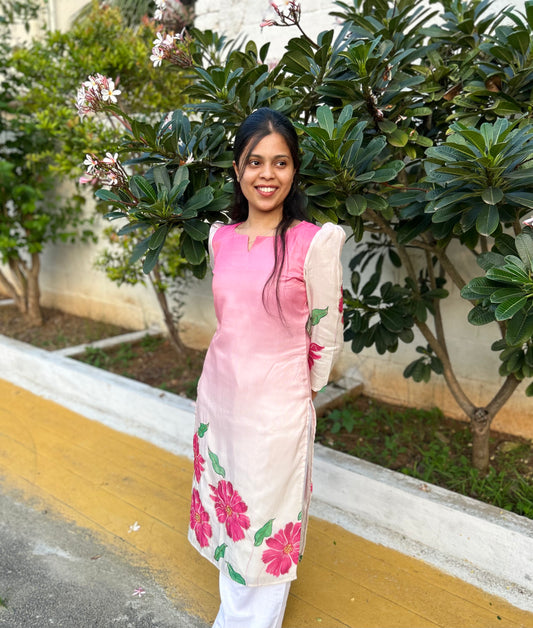 Double Colour Silk floral Kurti with Bead work