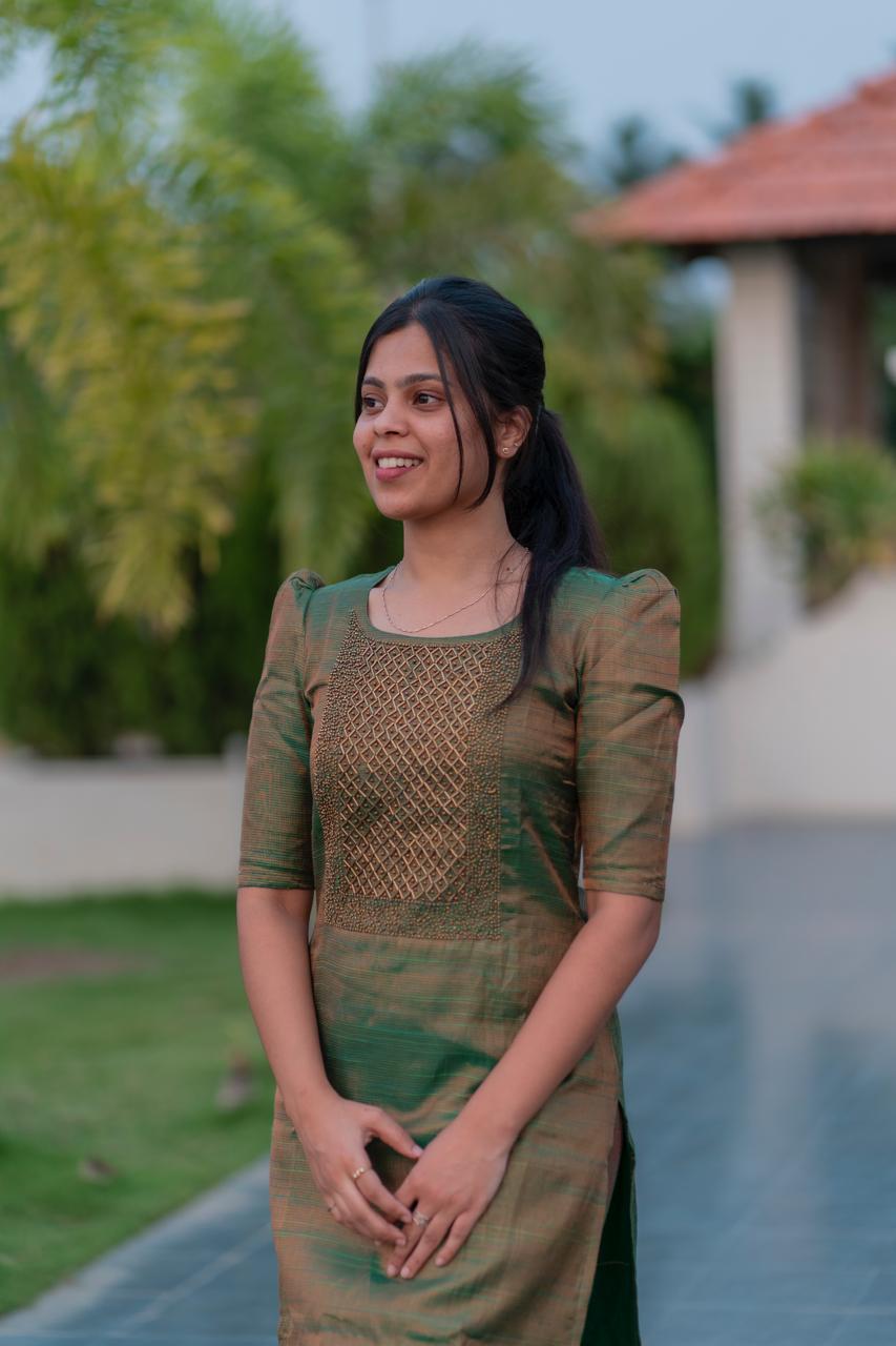 AA022 Bottle Green Tissue Silk 3 PcSet