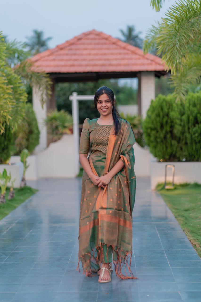 AA022 Bottle Green Tissue Silk 3 PcSet