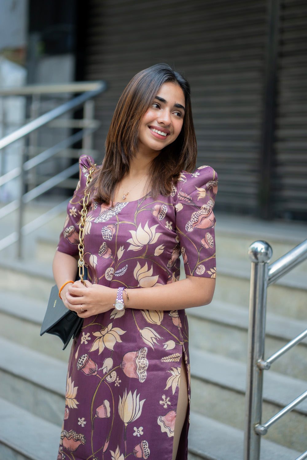 AA272 Wine Muslin Shimmer Floral Kurti