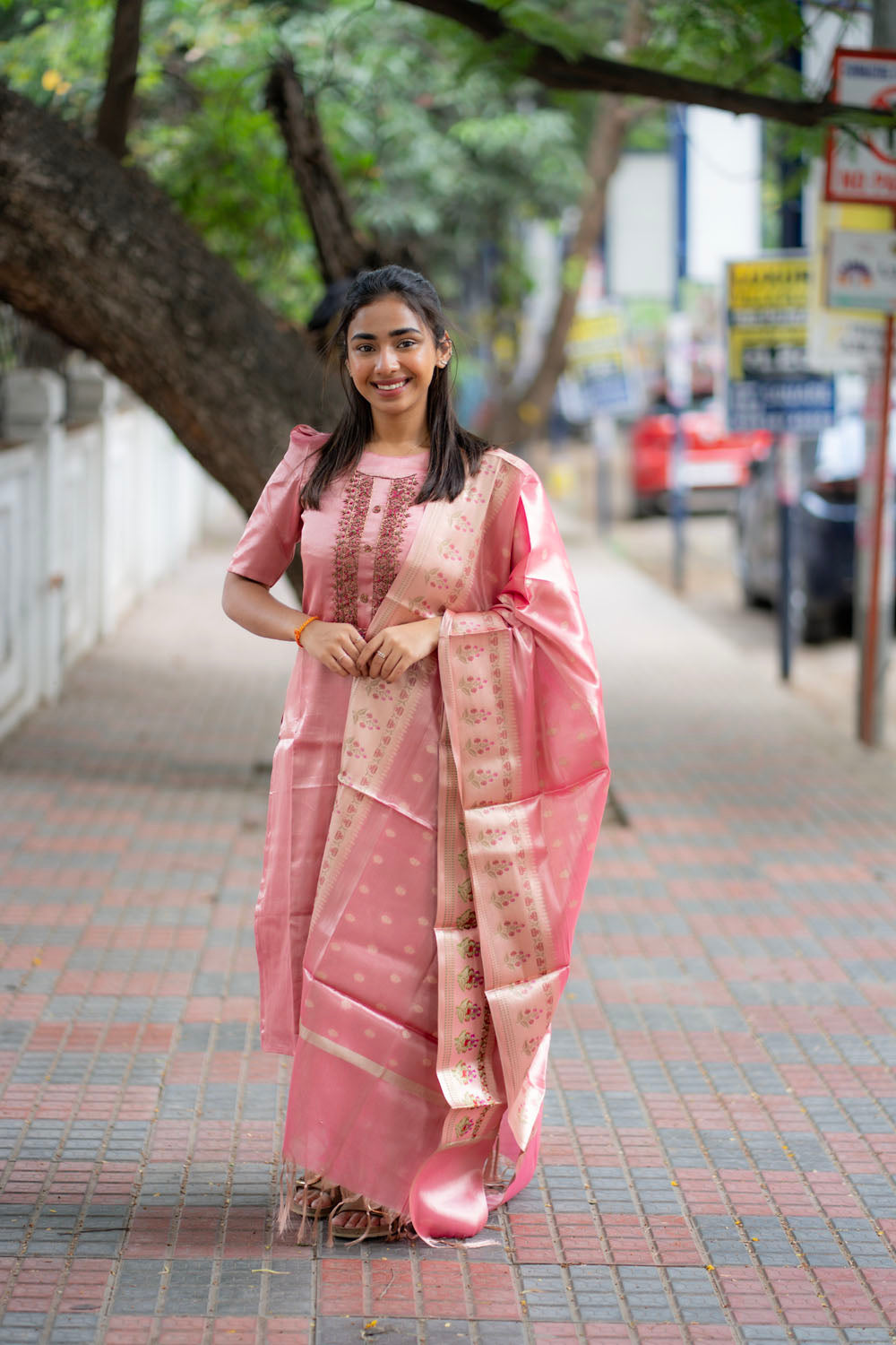 AA216 Pink Tissue Silk Salwar Set