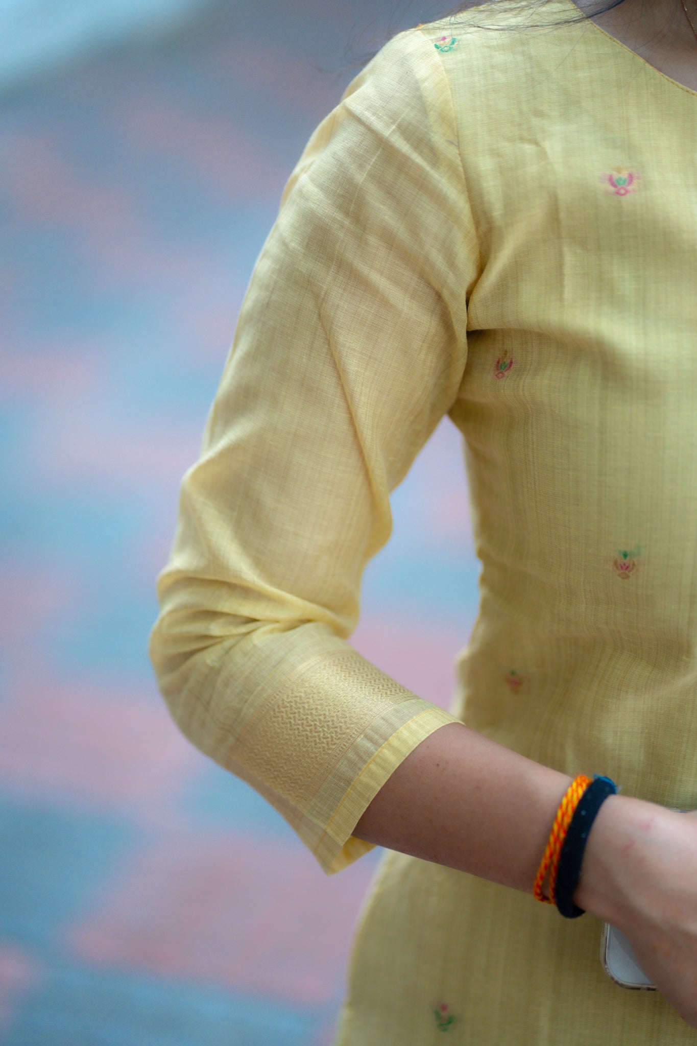 AA133 Yellow Floral Jamdani Silk Kurti with Dupatta