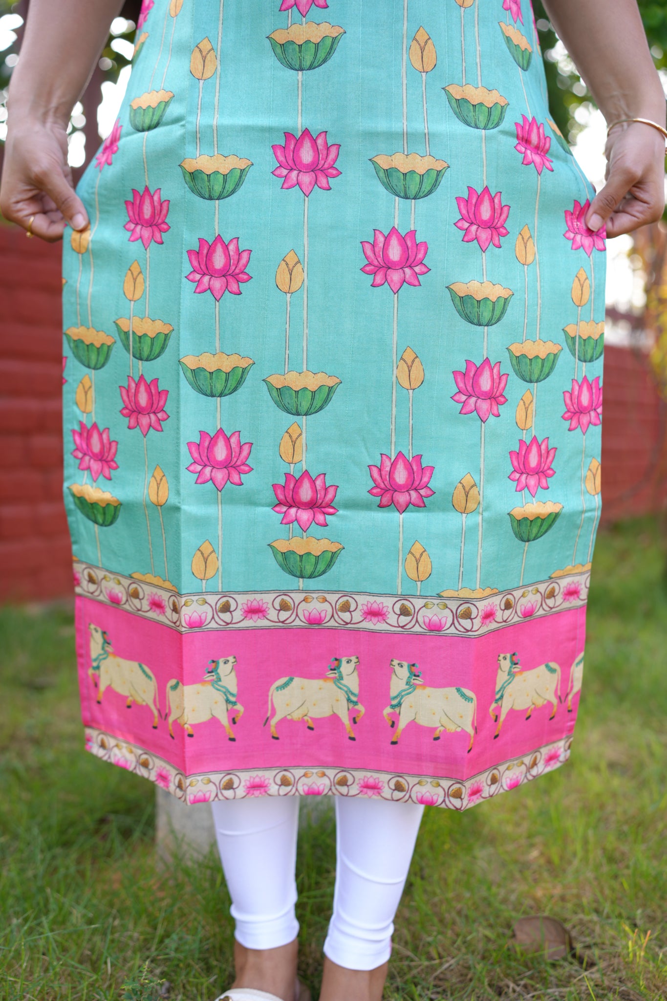 AA166 Blue Pichwai Tussar Silk Kurti