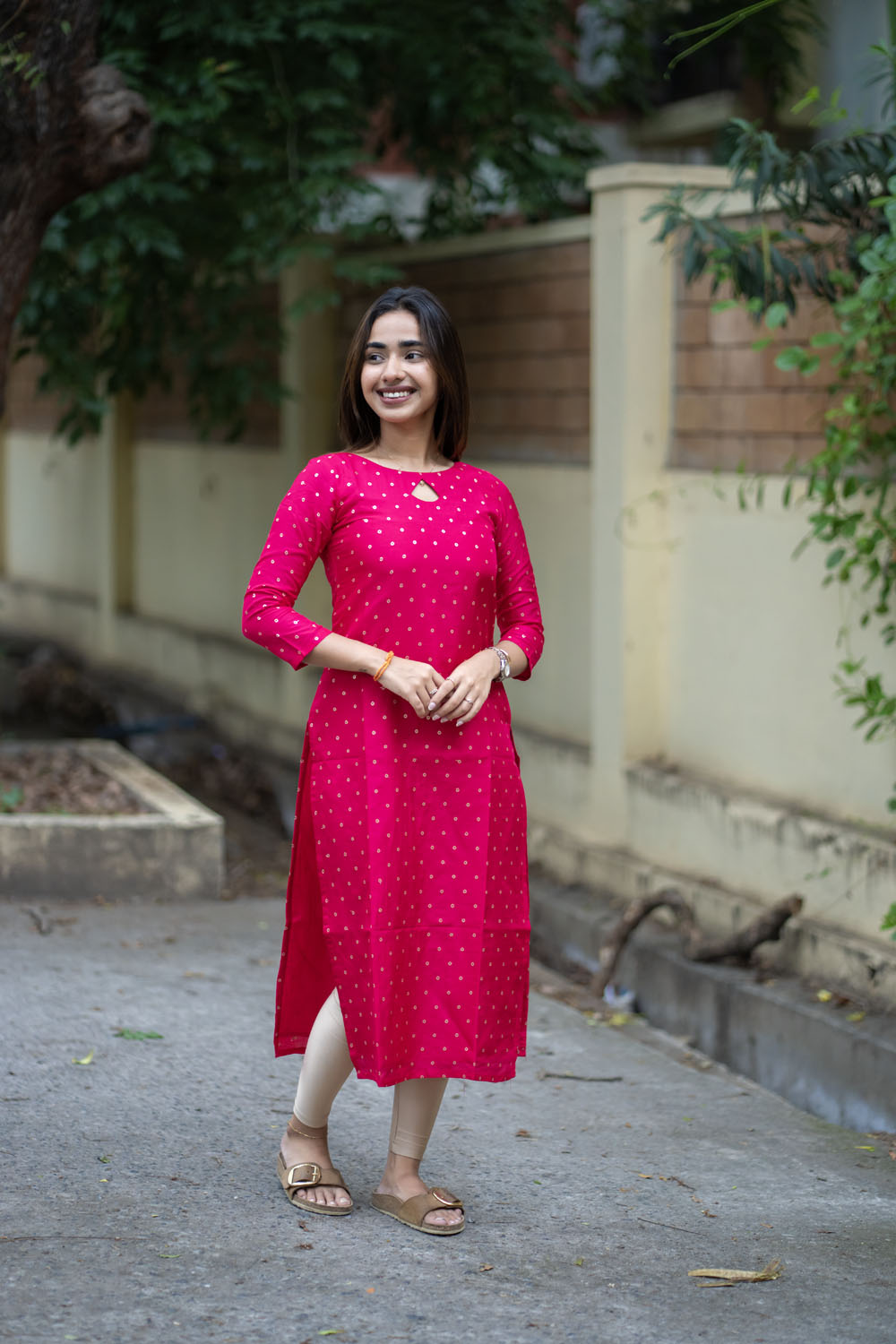 AA253 Rani Pink Banarasi Silk Kurti