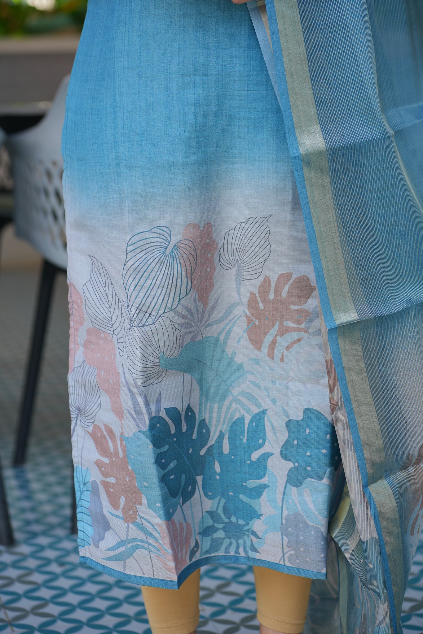 AA128 Teal Blue Tissue Kurti with Dupatta