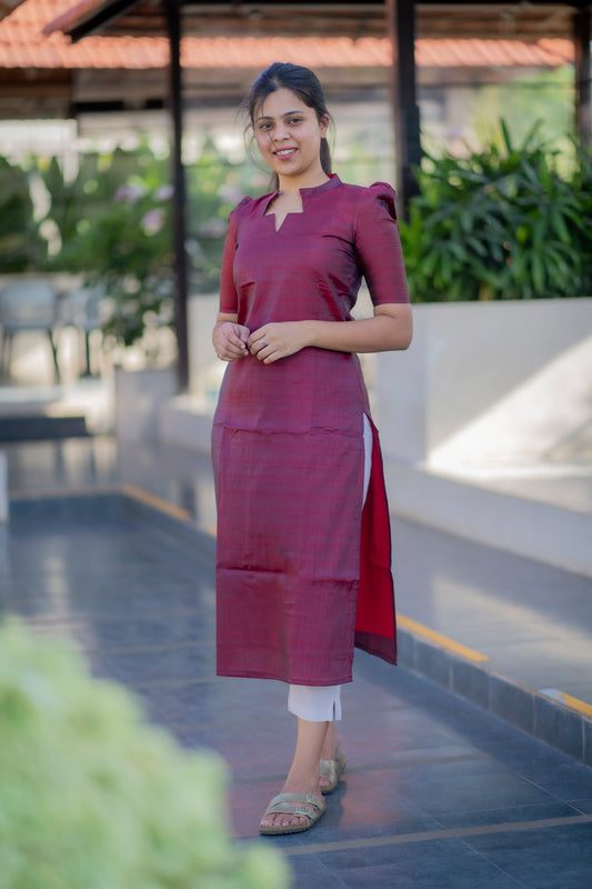 AA033 Dark Maroon Sana Silk Kurti