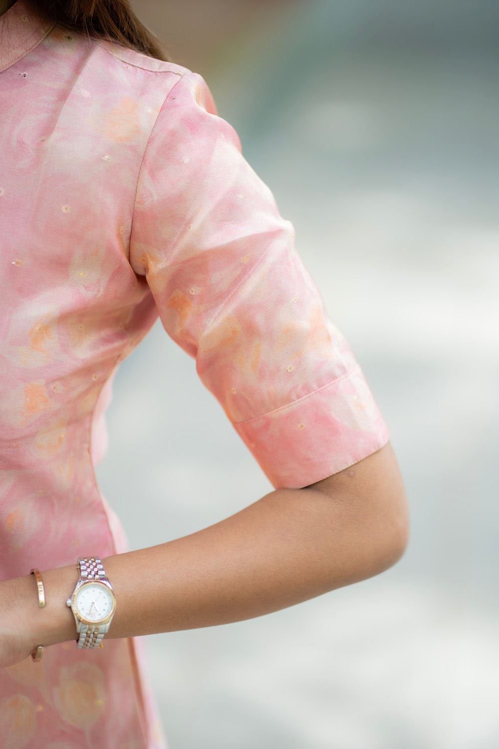 AA278 Peach Pink Shimmer Silk Kurti
