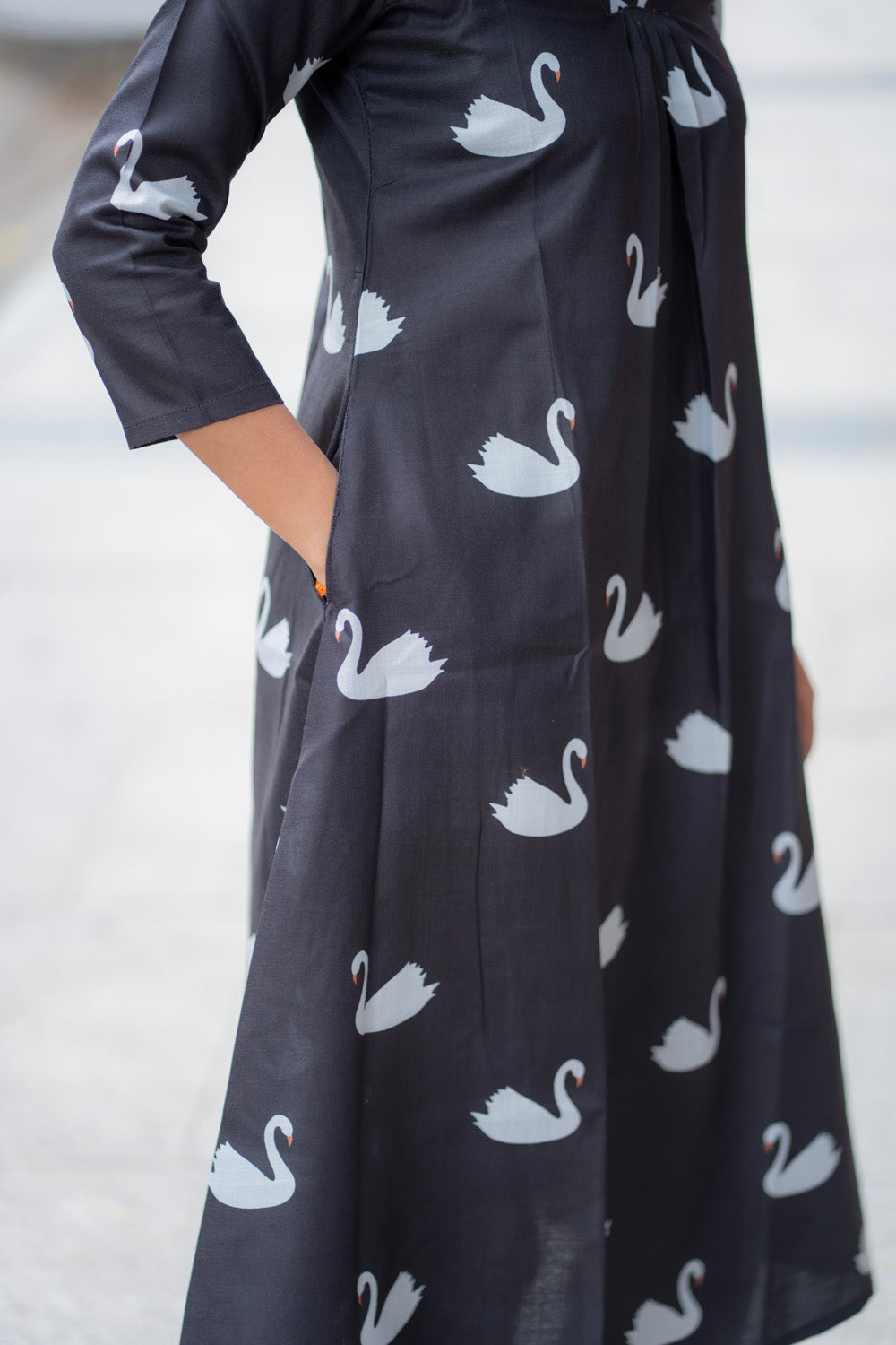 AA284 Black Cotton Coord Set with Swan print