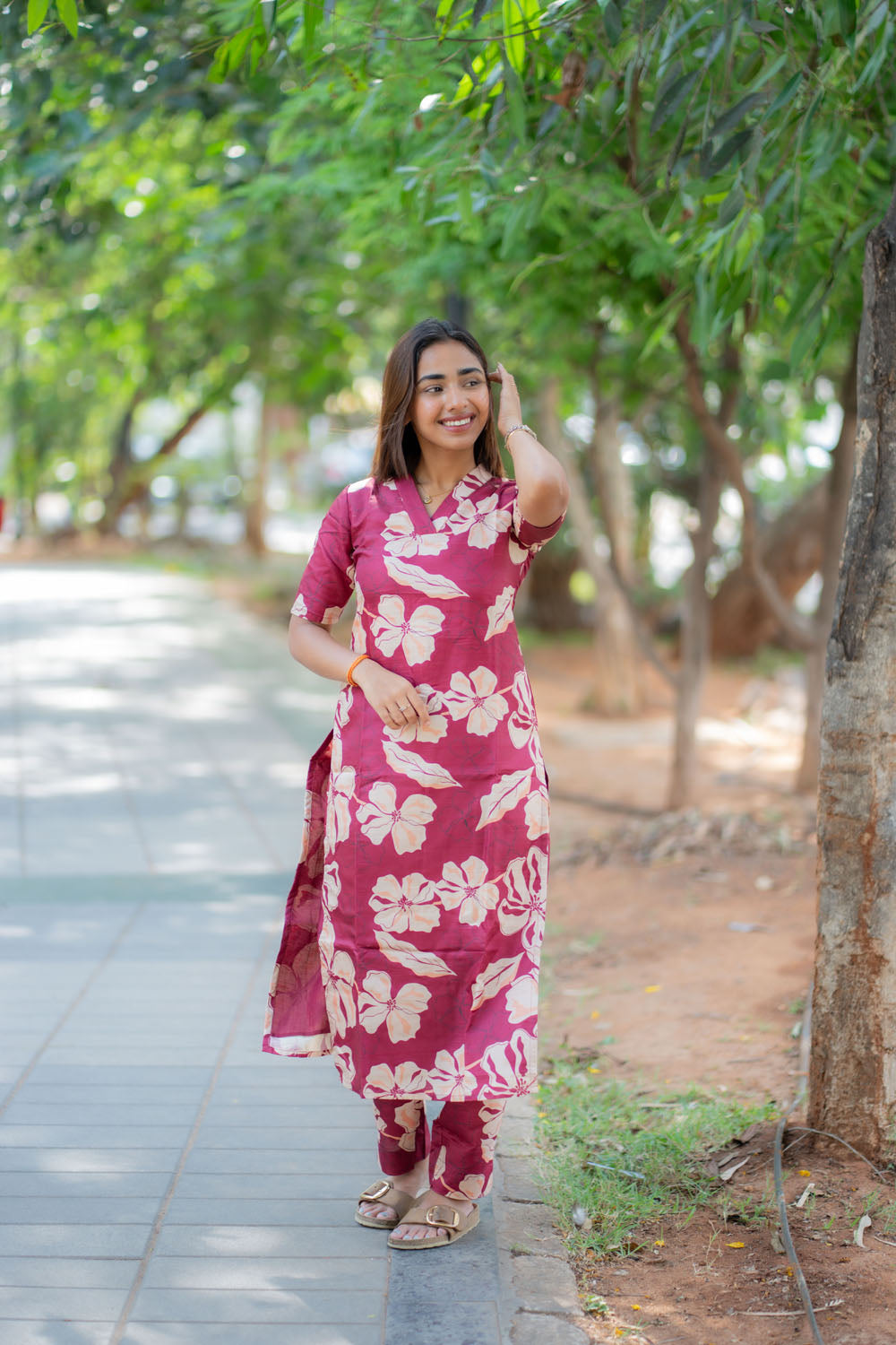 AA243 Grape Wine Colour Ginger Silk Floral Co Ord set