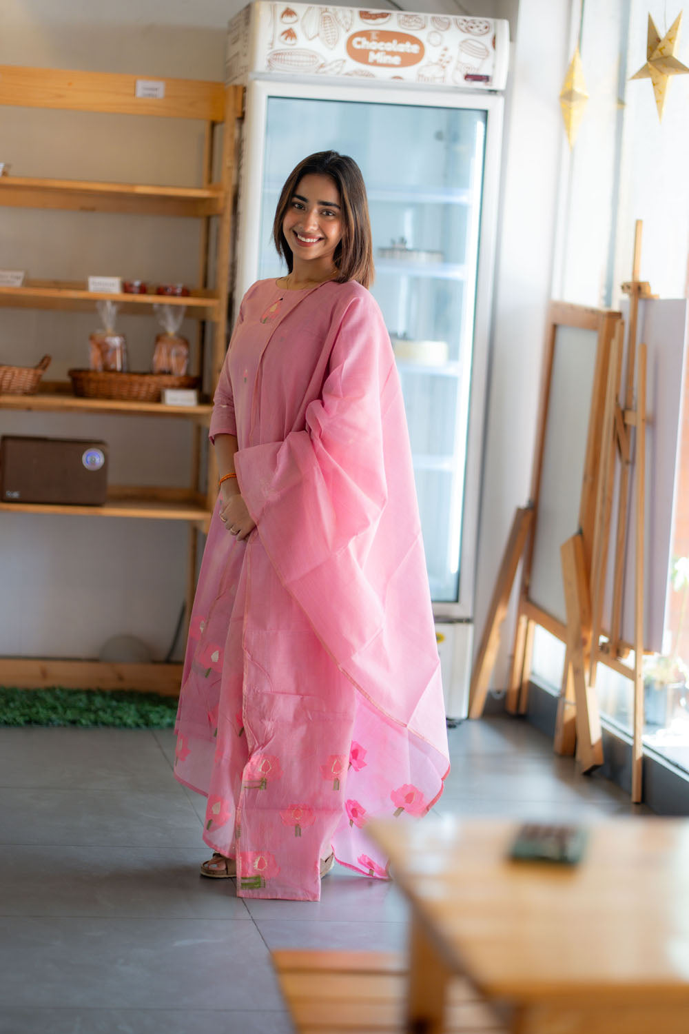 AA241 Lavender Pink Jamdhani 3 Pc Set(with Lining)