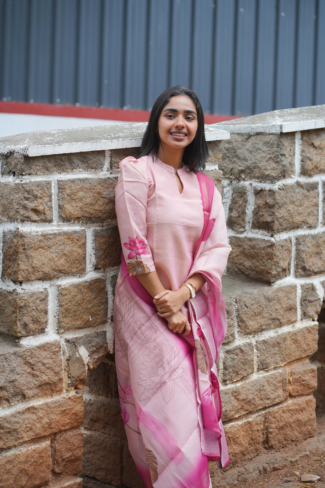 AA114 Pink Lotus Shimmer Silk Kurti With Dupatta