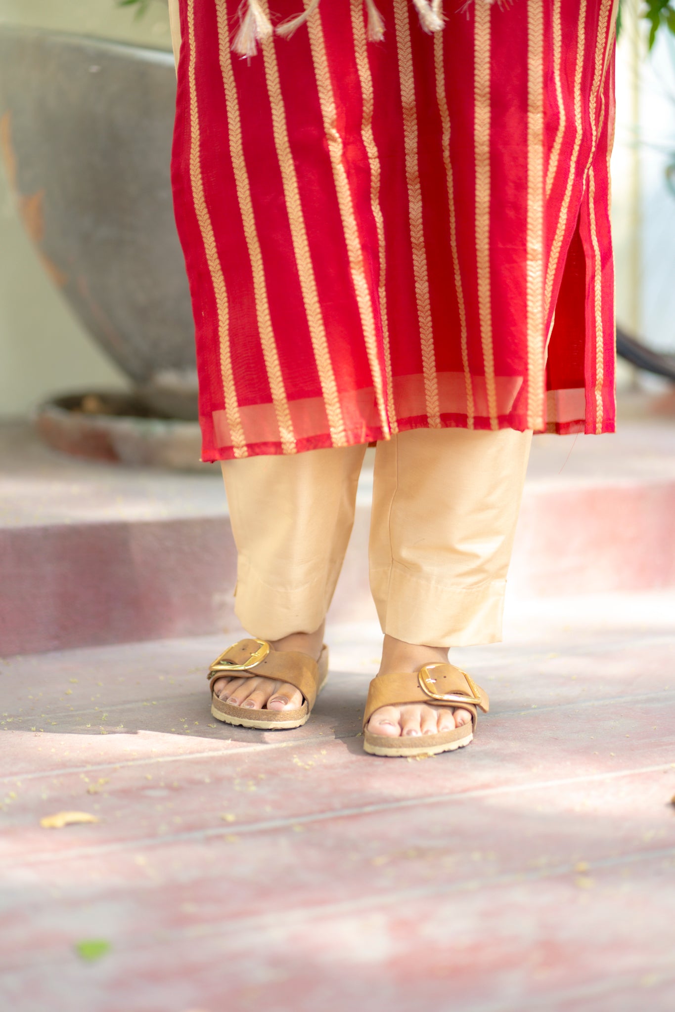 AA145 Red with Golden Banaras 3 PC Set