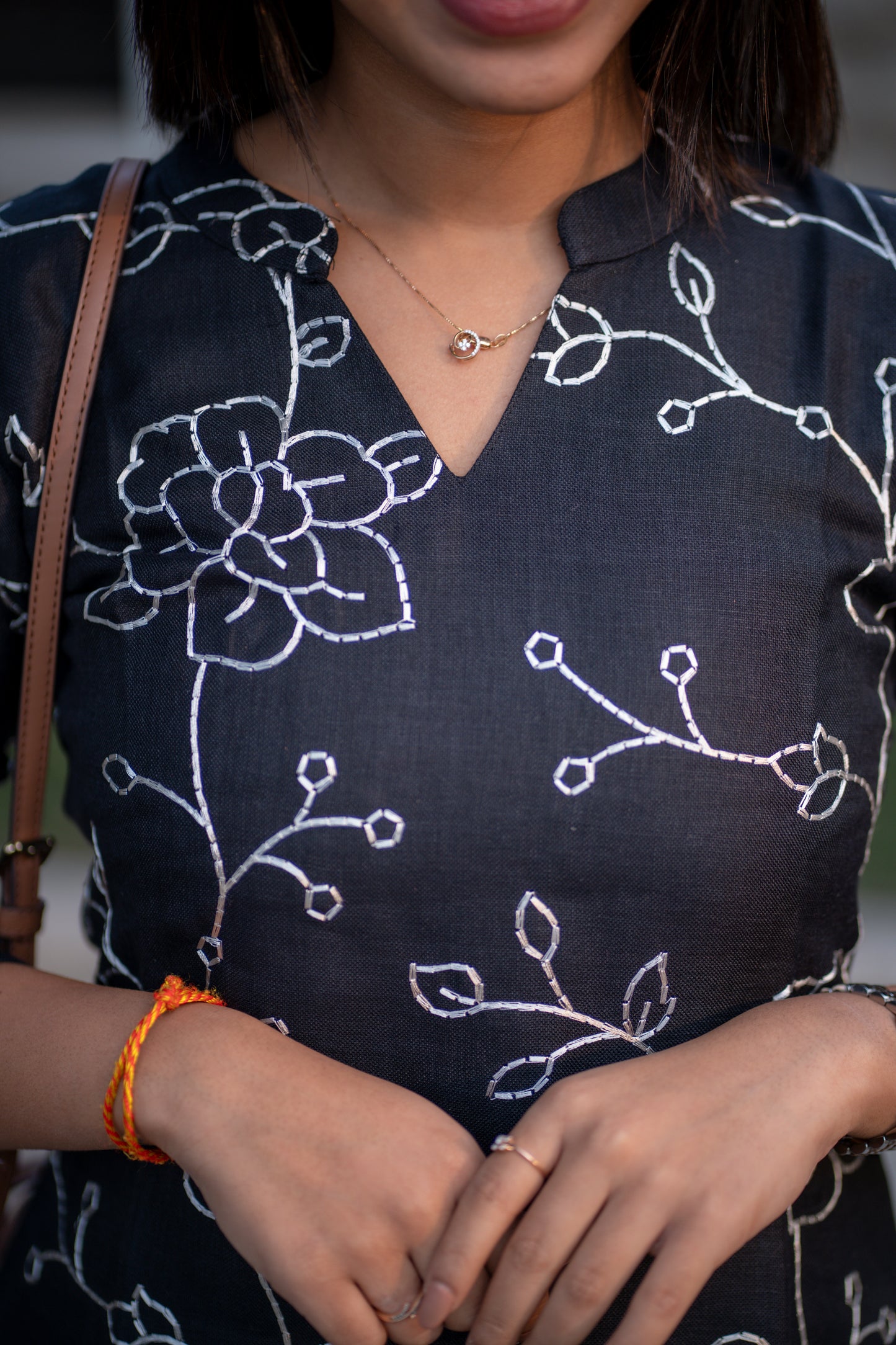 AA168 Black Linen Embroidery Frock