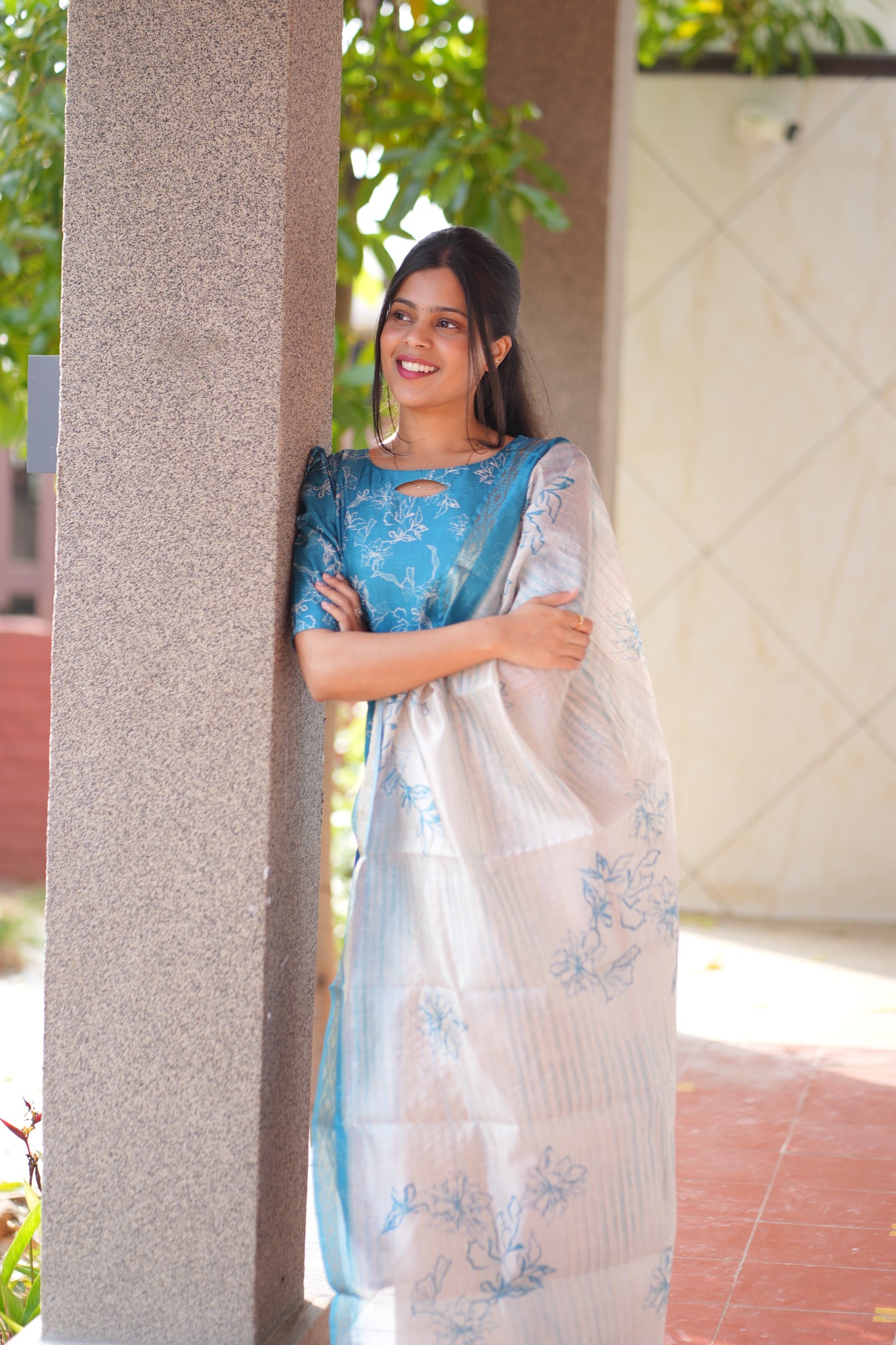 AA174 Blue with White Floral Gucci Silk 3 PC Set