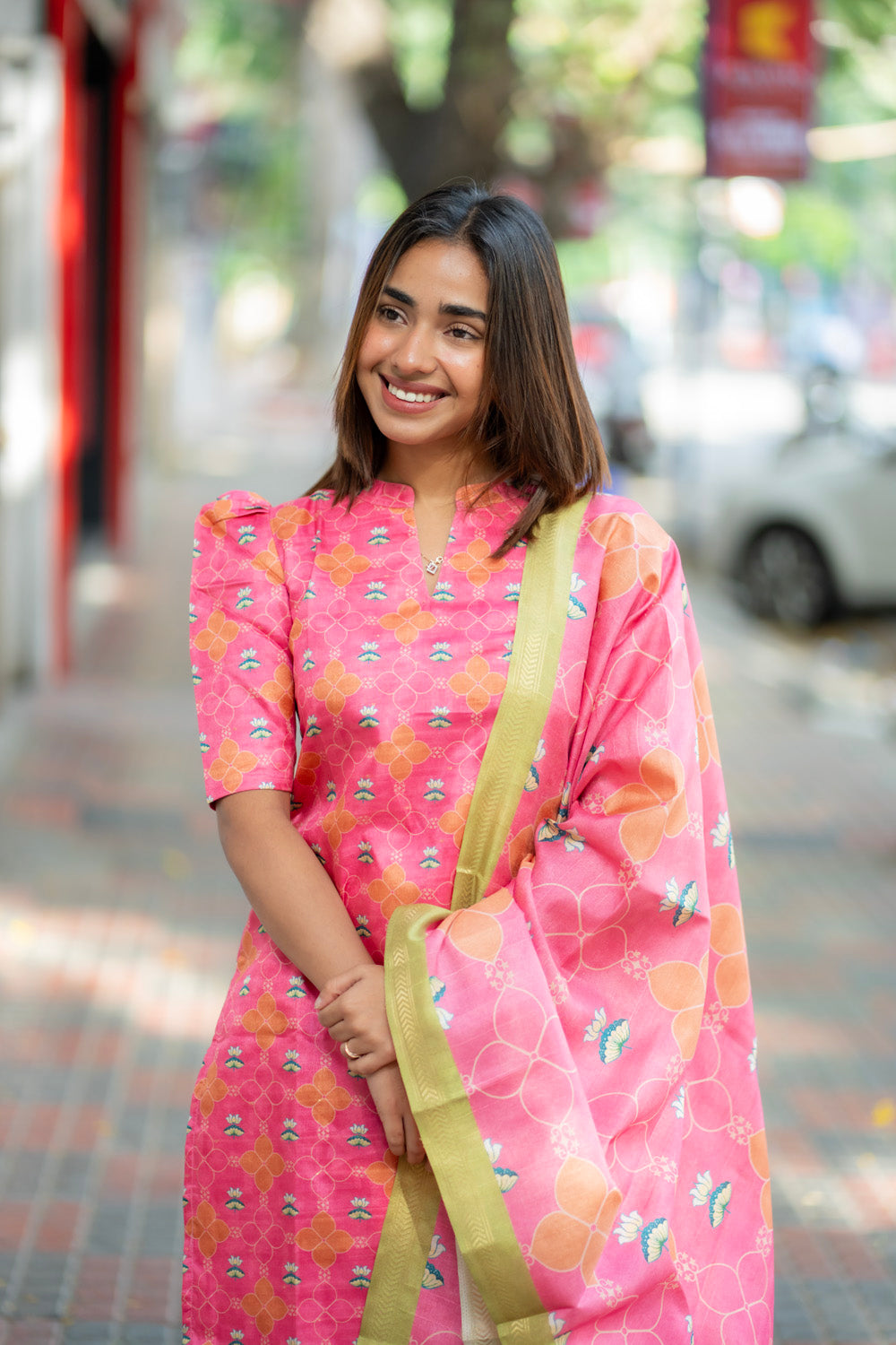 AA273 Pink Kollam silk Digital print Salwar Set
