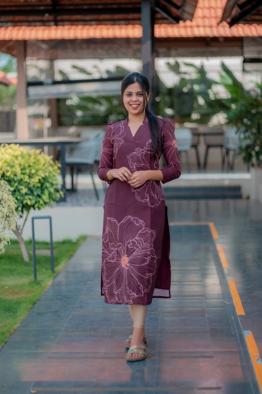 AA050 Wine Muslin Silk Kurti