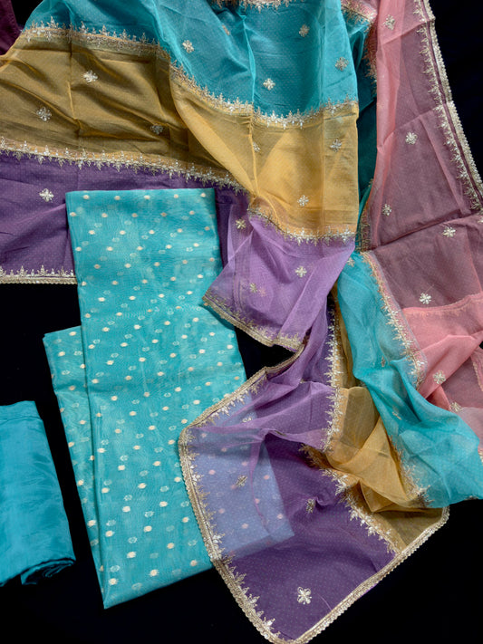 Pure Silk Salwar material with Multicolour Dupatta