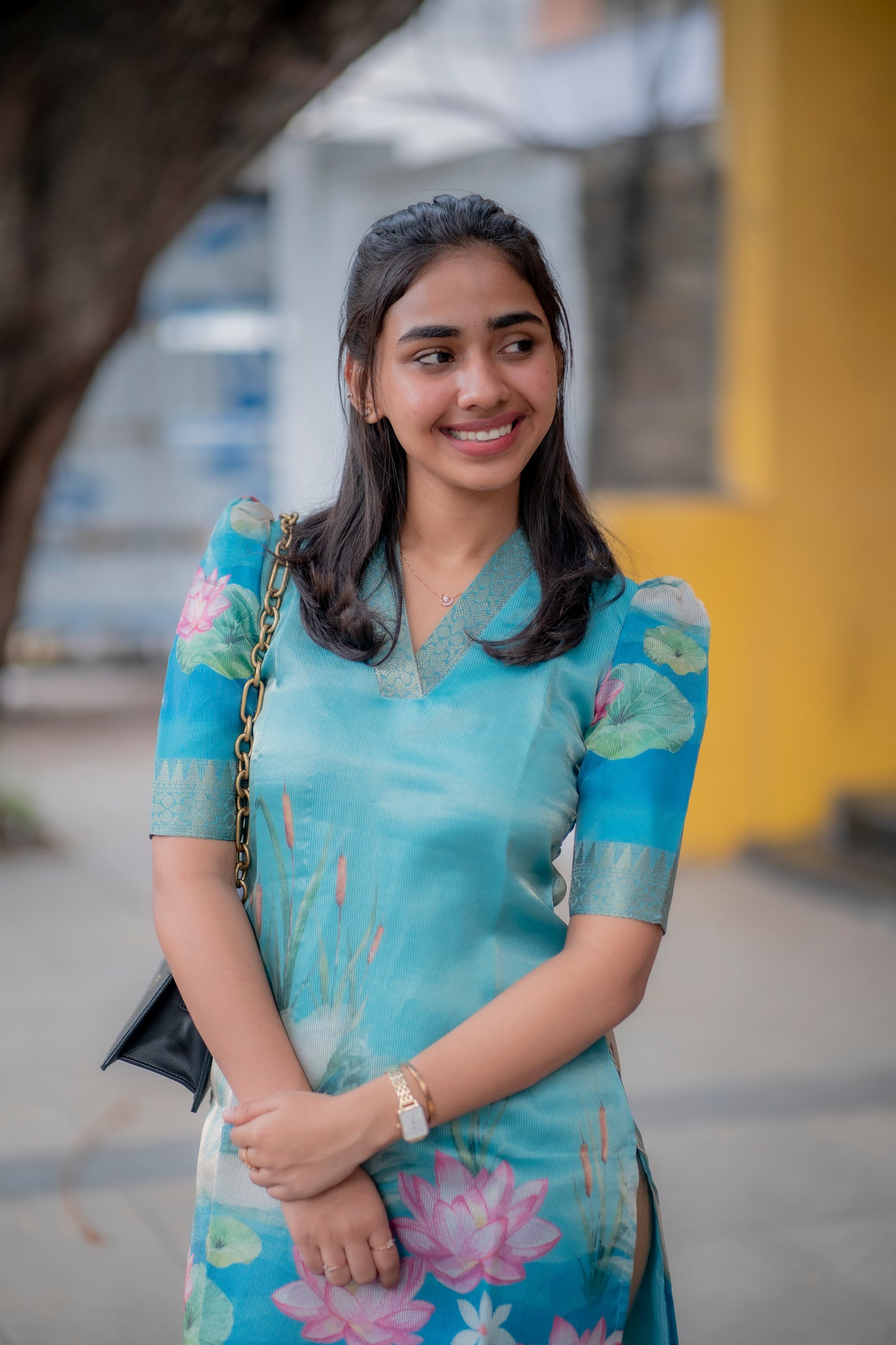 AA082 Blue Swan Tissue Silk Kurti