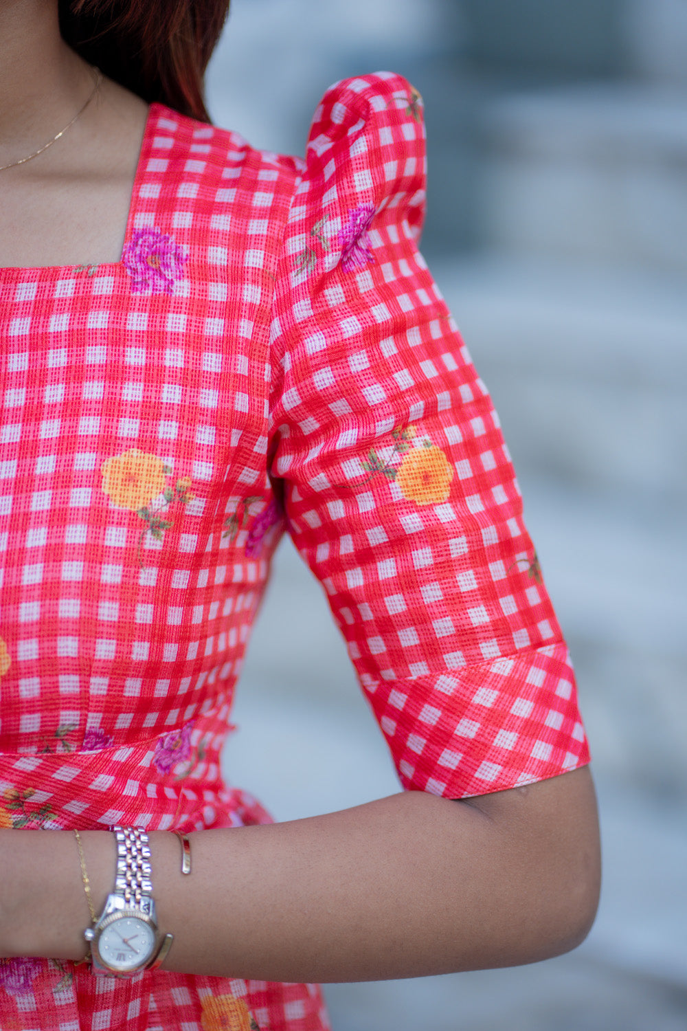 AA269 Red Checks Floral Kota Maxi