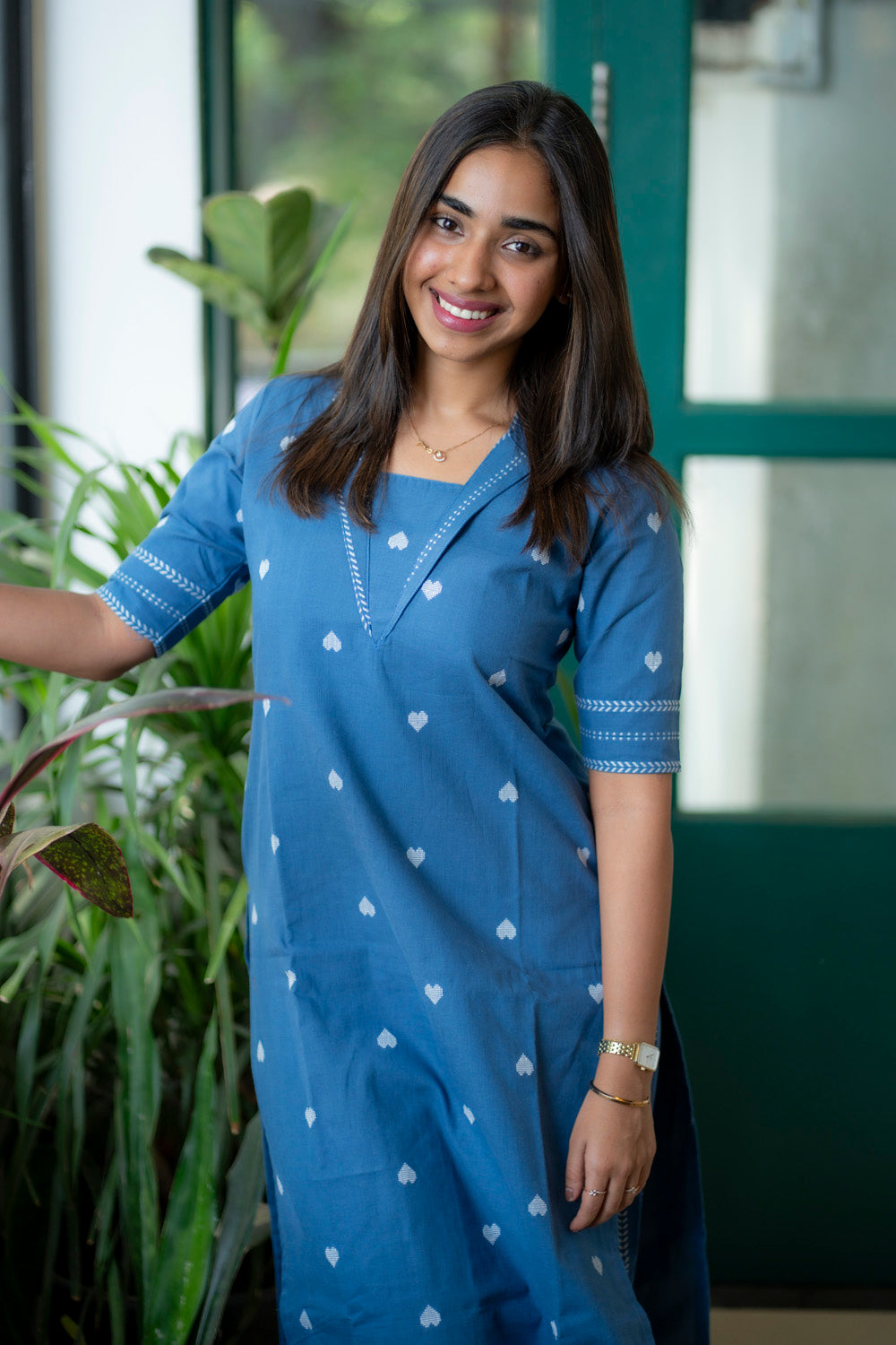 AA227 Blue Heart Print Cotton Coord Set