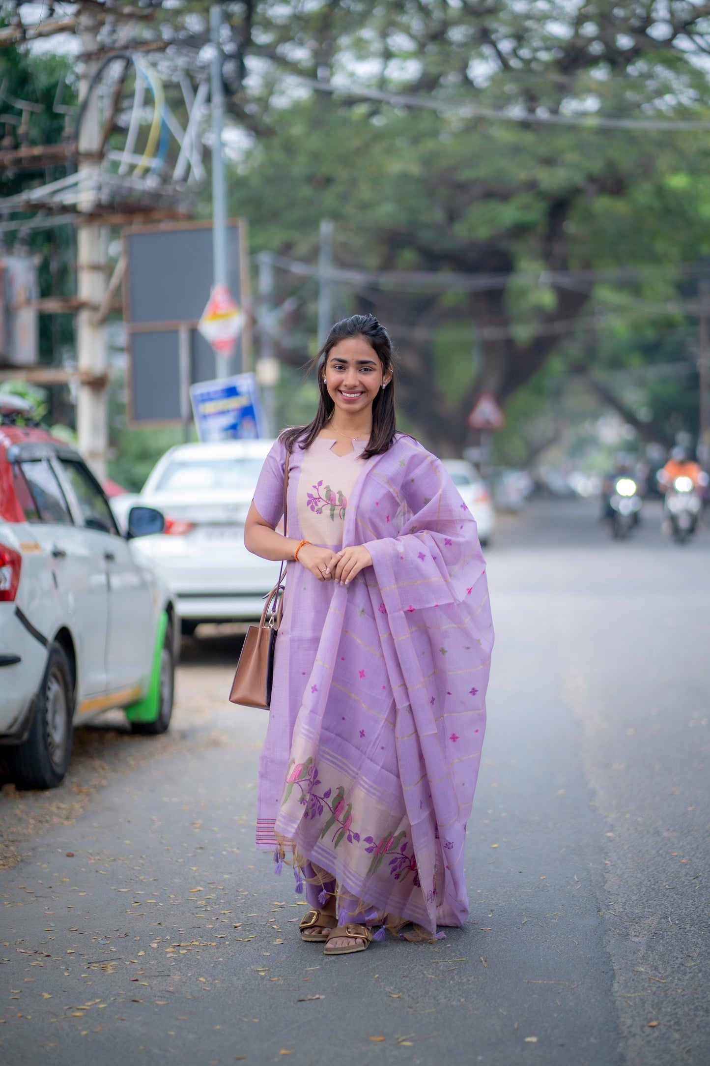 AA185 Lavender Linen Jamdhani 3 pc Set