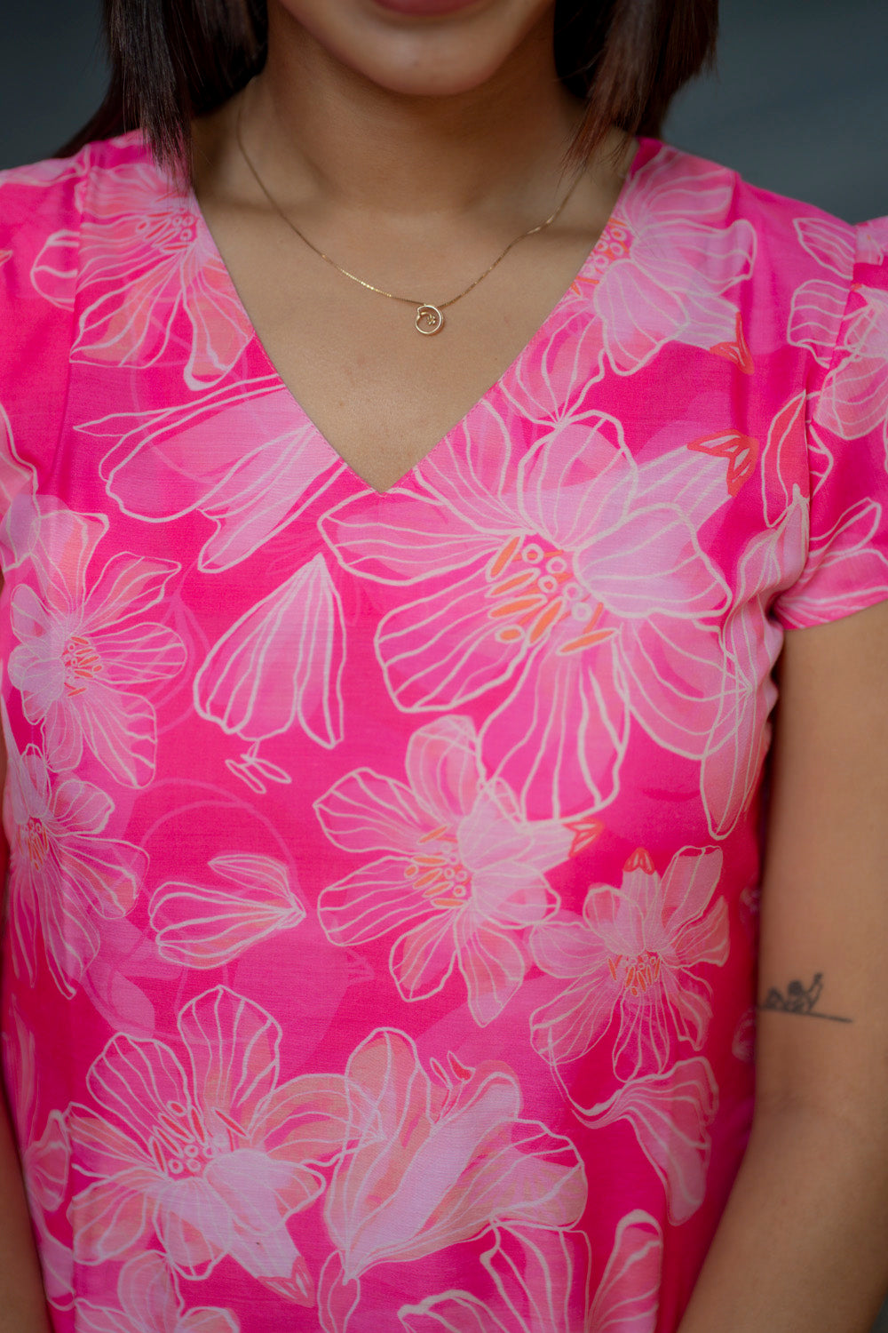 AA238 Barbie Pink Floral Cotton Maxi