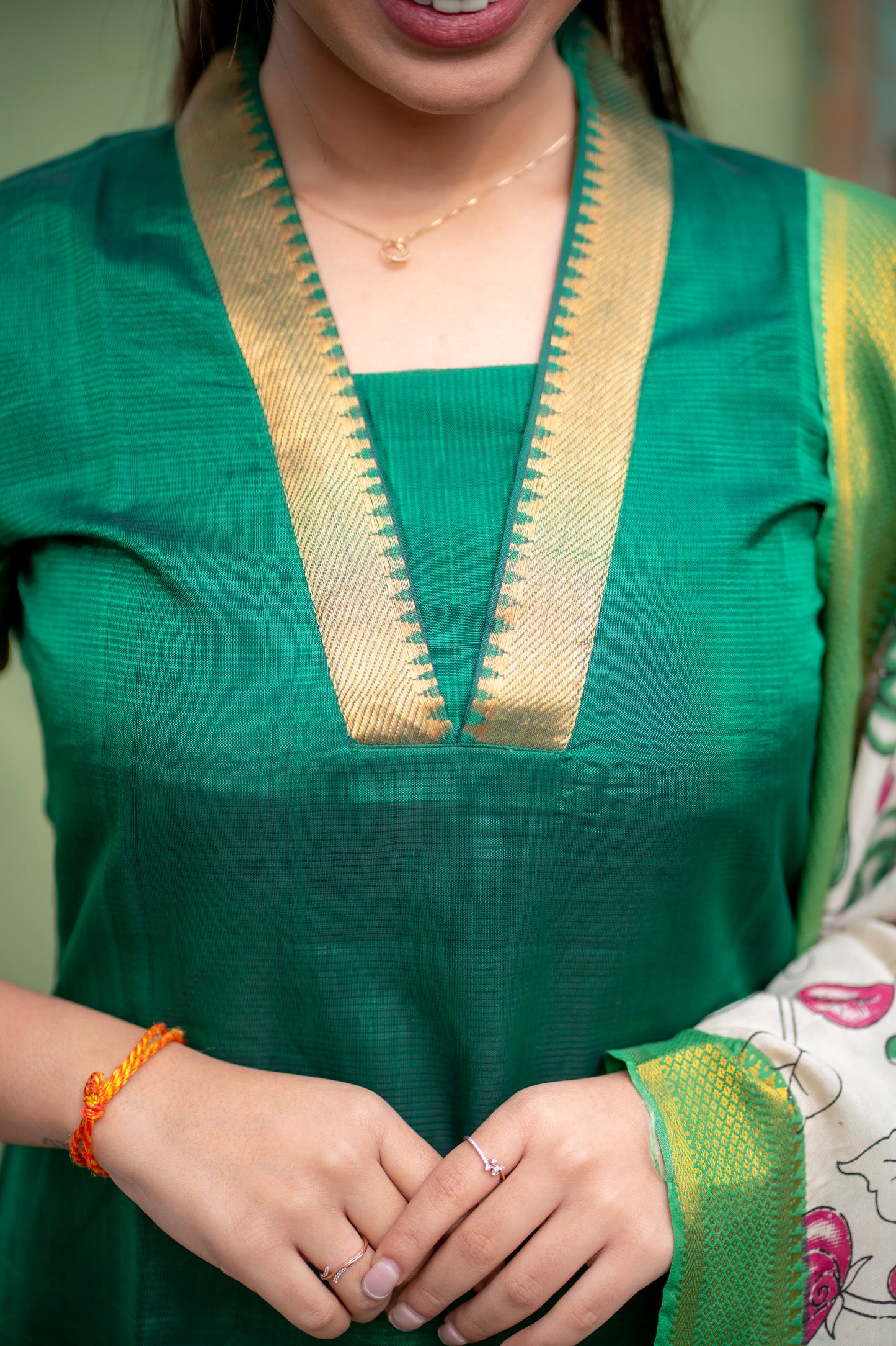 AA150 Dark Green Pure Mangalagiri Silk Kurti with kalamkari Dupatta