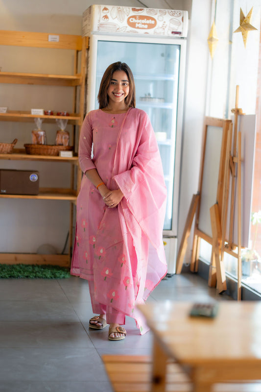 AA241 Lavender Pink Jamdhani 3 Pc Set(with Lining)
