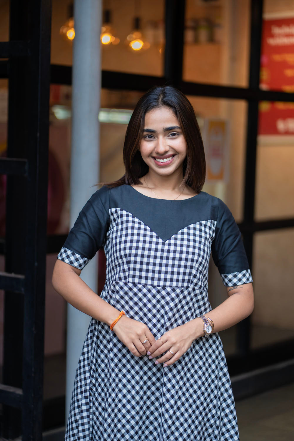 AA259 Black & White Checks Cotton Maxi
